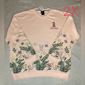 2X Disney Princess Aurora Embroidered Floral Crewneck